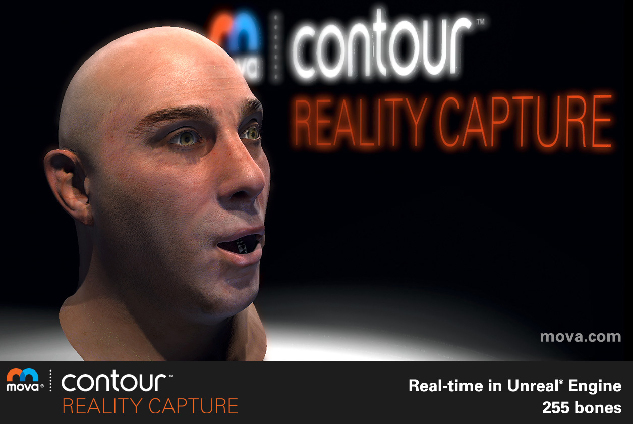 MOVA Contour real-time Unreal Engine render, 255-bone skeletal rig